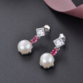 wholesale S925 Sterling Silver Women's Zircon Inlaid Freshwater Pearl Diamond-shaped Korean-style Creative Fashion Jewelry Wholesale-0-3
