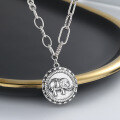 wholesale S925 Sterling Silver Retro Patchwork Chain Round Pendant Animal Elephant Necklace Ins Trendy Hip-Hop Sweet and Cool Style Sweater Chain-0-3
