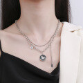 wholesale S925 Sterling Silver "Money Horse" Double Layer Chain Minimalist Pony Resin Retro Versatile Necklace-0-2