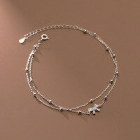 wholesale 925 Sterling Silver Diamond-Studded Bow Double-Layer Beaded Bracelet, Simple and Elegant, Stylish S5339-S925 silver bracelet-Platinum>925 silver