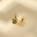 wholesale Gold-plated 925 ancient silver fittings inlaid with Hetian jade rabbit and butterfly drop handmade DIY jewelry accessories-0-1