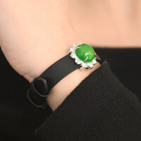 wholesale S925 silver plated with 18k gold, classic green chalcedony cabochon sunflower pendant convertible watch bracelet-Chalcedony 14mm (dual use)  925 silver