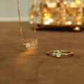 wholesale S925 Sterling Silver Gold-Plated Natural African Opal Necklace and Ring Set, Minimalist and Niche-0-0
