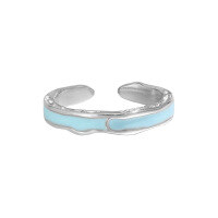wholesale S925 Sterling Silver Original Niche Design Cold-toned Irregular Textured Blue Drip Glaze Open Adjustable Ring Unisex-JA807 model Adjustable opening
