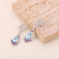 wholesale S925 Sterling Silver 3ct Natural Topaz Earrings with Crystal and Colored Gemstones Russian Style-Natural topaz earrings