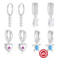 wholesale S925 Sterling Silver Single-Row Diamond Turquoise Love Turtle Ear Hoops-0-0