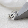 wholesale S925 Sterling Silver Korean Style Fashionable, Minimalist, Vintage-Inspired Distressed Thick Chain Open Ring-0-1