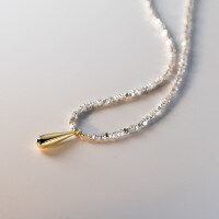 wholesale S925 Sterling Silver Gold and Silver Two-Tone Waterdrop Crushed Silver Necklace, Y00722, Small and Exquisite, High-End, Elegant, Retro Necklace-S925 Silver Necklace 925 Silver