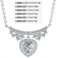 Oxidation-Resistant 925 Sterling Silver Moissanite Heart Pendant Necklace-52 moissanite beads