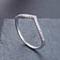 wholesale 925 Sterling Silver V-Shaped Full Diamond Row Ring for Women, Minimalist Stackable Index Finger or Pinky Ring, Light Luxury Niche Trendy Band-0-2