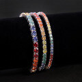 wholesale S925 Sterling Silver Light Luxury Rainbow Color Moissanite Tennis Bracelet 3/4/5mm Multicolor Bracelet Cross-Border Best Seller-0-0