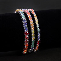 wholesale S925 Sterling Silver Light Luxury Rainbow Color Moissanite Tennis Bracelet 3/4/5mm Multicolor Bracelet Cross-Border Best Seller-3mm Rainbow Moissanite Bracelet  6.5 inches (approximately 16.5 cm)