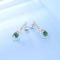 wholesale S925 silver natural stone earrings, directly supplied by the manufacturer, feature European and American fashion style with individually set green agate gemstones-0-3