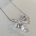 wholesale Platinum-Electroplated 925 Silver Bow-Shaped Waterdrop Pendant Necklace for Women with Full Pavé-Inlaid High-Carbon Zirconia-0-3