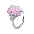 wholesale S925 sterling silver pink ice-cut opening ring for women with natural teardrop gemstones, minimalist and fashionable luxury-0-4