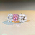 wholesale S925 Sterling Silver Rhodium Plated Pink Diamond Ring Women's-0-1