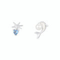 wholesale S925 Sterling Silver Asymmetrical Dolphin Stud Earrings Set With Zirconia, Unique And Niche Design-0-5