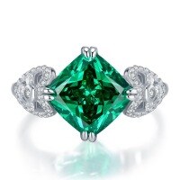 wholesale 925 Silver Green Tourmaline Color Inlaid Chubby Square 10*10 High Carbon Diamond Eye-Catching Ring for Women-R337 Green No. 5