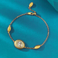 wholesale S925 Sterling Silver Gold-Plated Vintage Brushed Retro Bracelet Flowing Golden Years Adjustable Egg Charm Bracelet-B131 Gold Bracelet [Adjustable]  925 Silver