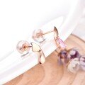 wholesale 18K Rose Gold and 9K Gold Plated Pink Ruby Ribbon Earrings with Zircon Studs for Women, Gift-0-2