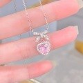 wholesale S925 Sterling Silver Princess Knot Light Luxury Bow Love Heart Moving Butterfly Pendant Necklace for Women with Pink Zircon-0-2