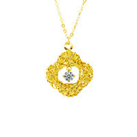 S925 Sterling Silver Four-Leaf Clover Dreamcatcher Necklace with Moissanite Pendant-Dreamy Four-Leaf Clover Necklace (Gold)  30-point Moissanite