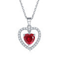 wholesale S925 silver colored gemstone ruby zircon heart-shaped love pendant women's pure silver collarbone chain-0-11