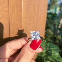 Sterling Silver S925 Classic Ladies' Shimmering Zirconia Proposal Ring, Final Sale.-Q style [Clearance Sale with Free Shipping]  US size 7.5