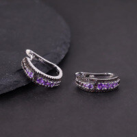 wholesale S925 sterling silver earrings with colored gemstones, crystal topaz ear clips, new women's fashion earrings in European and American style-Natural amethyst earrings