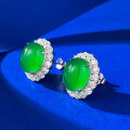 wholesale 925 Silver Metal Material Luxury Inlaid 10*12 Green Chrysoprase Earrings Rich Lady Style Classic Earrings-0-3