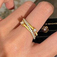 wholesale S925 Silver Three-Row Stackable Brushed Band Ring, Fashionable and Versatile Statement Piece from Zhuozhifang Jewelry Live New Collection-R1236 Gold Brushed Ring  Size 6