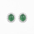 wholesale Metal material first, live one-stop supply simple natural green chalcedony cabochon earrings versatile green gemstone agate women's ear drop jewelry-0-4