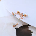 wholesale 925 Silver Korean-style Lady Earrings, Asymmetric Flower Design with Pink Crystal Teardrop Shape, Small and Unique-0-2