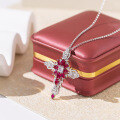 wholesale Metal material first: Cloudsame Jewelry Fine Craft Retro Lab-Grown Pigeon Blood Red Ruby Cross Pendant Red Corundum Colored Gemstone Necklace for Women-0-3