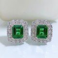wholesale S925 Silver New European and American Style Simulated Emerald 8*10 Earrings with Luxurious Inlaid Elegant Ear Studs for Women-0-6