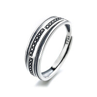 wholesale S925 Sterling Silver Retro Minimalist Geometric Baroque Style Versatile Trendy Cold Tone Index Finger Ring-284FJ/approx. 2.3g Adjustable opening