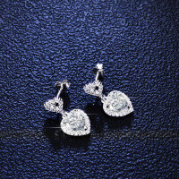 Metal Alloy Heart Four-Prong Stud Earrings with Moissanite and Tassels.-1 carat (set with D color moissanite)  925 silver