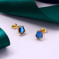 wholesale S925 Silver New Age* Mysterious Royal Blue Zircon Ear Studs for Women, Retro Geometric Style Elegant Earrings-0-3