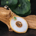 wholesale 925 Silver Gold-Plated with Ice Glutinous Rice Jadeite, Authenticated Light Luxury Hanfu Accessory Jade Pendant Peace Buckle-0-1