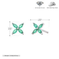 wholesale 925 Sterling Silver Colorful Zircon Flower Stud Earrings For Women-925 silver plated with platinum + emerald 925 silver