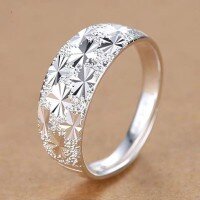 wholesale Fine Silver 999 Maker S999 Korean-style Full Star Engraved Couple Rings Elegant Jewelry Full Star Open Adjustable Ring for Men and Women-Women's silver (thick plate) Adjustable opening