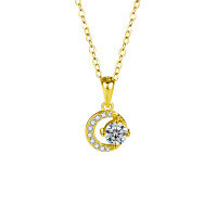 Sterling Silver Star Moon Necklace with Moissanite Pendant, Women's Fashion Choker Wholesale.-Crescent Moon Necklace (Gold)  50-point Moissanite