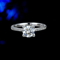 S925 Silver Moissanite Ring Women's Small Four-Claw Design Fashion Versatile Light Luxury-[5A Zircon] 6.5mm  No. 9