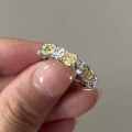 wholesale S925 Sterling Silver Yellow and White Pagoda Row Diamond Ring High Carbon Diamond Stackable Ring for Women Ins-0-1