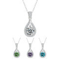 wholesale S925 Sterling Silver Plated with 18K Gold Cross-Border Colored Moissanite Pendant Necklace, Simple Luxury Design Waterdrop Necklace-0-4
