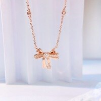 wholesale S925 Sterling Silver New Bow Tie Pendant Necklace for Women, Small Minimalist Design, Luxurious High-End Feel, Gift for Girlfriend, Collarbone Chain-TL012306-Silver White 925 Silver