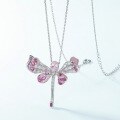 wholesale S925 silver cross-border hot-selling dragonfly-shaped light pink high-carbon diamond pendant fully set with colored diamonds, a unique European and American-style collarbone necklace-0-1