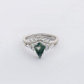 wholesale S925 Silver Japanese-style minimalist designer stacking set ring with black phantom quartz/moss agate-0-2