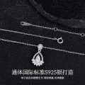 Sterling Silver Vintage Waterdrop Necklace with Zircon Wheat and Leaf Accents-0-0
