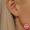 wholesale S925 Sterling Silver Fashion Star Moon Chain Earrings with Tassel, Inlaid Diamond, and Octagram-0-1